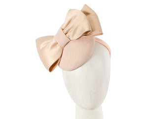 Cupids Millinery Women's Hat Beige Beige winter pillbox fascinator with bow