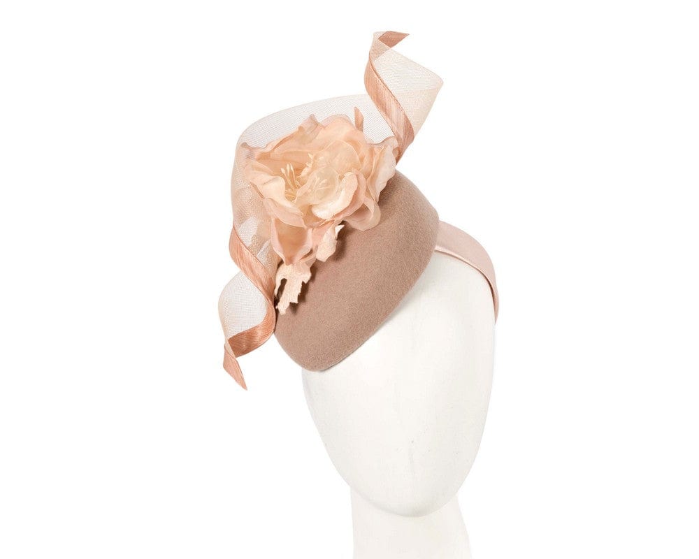 Cupids Millinery Women's Hat Beige Beige winter pillbox fascinator with flower