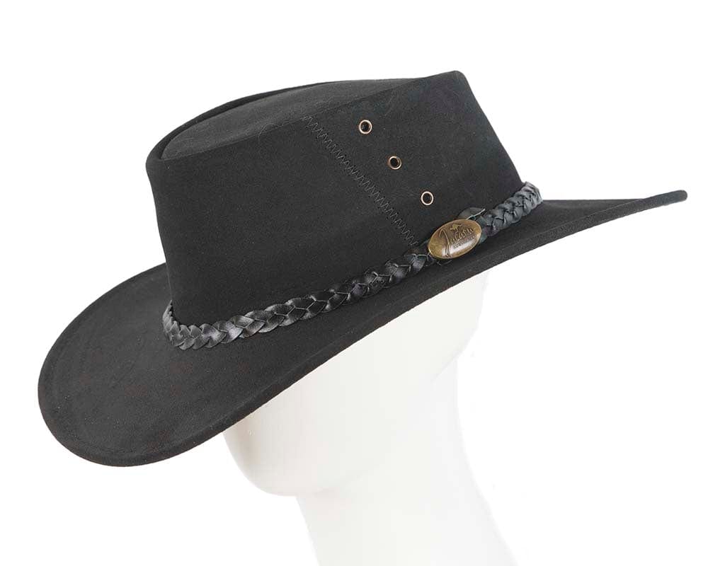 Cupids Millinery Women's Hat Black Australian Leather Bush Outback Jacaru Hat