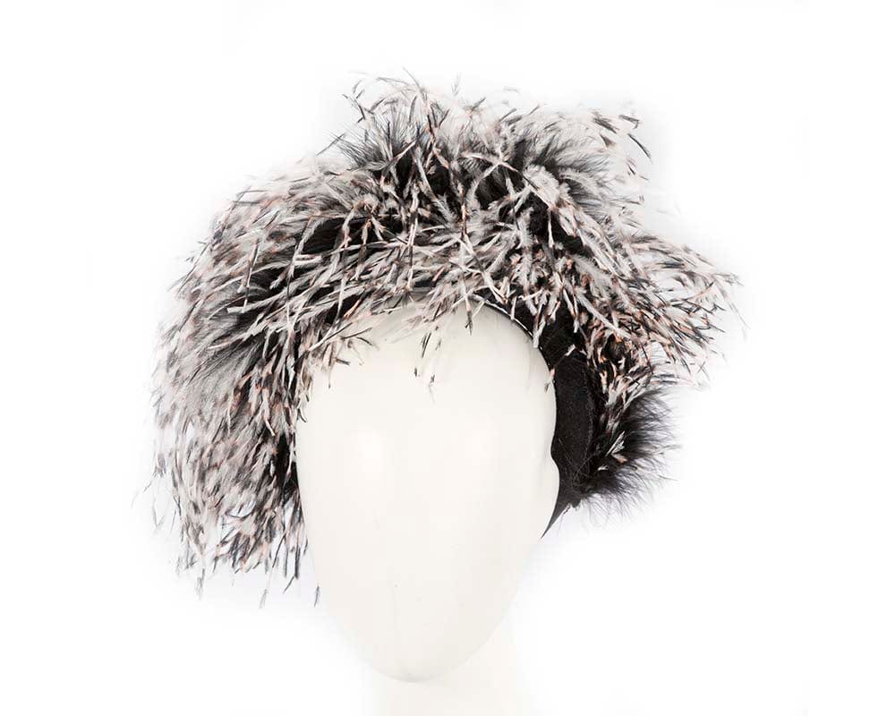 Cupids Millinery Women's Hat Black Bespoke black and ivory headband with оstriсh feathers by Cupids Millinery