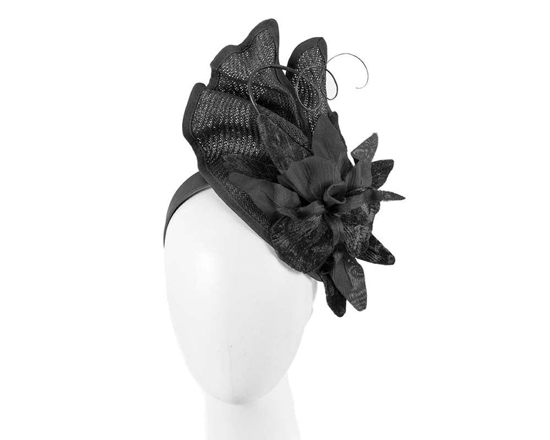 Cupids Millinery Women's Hat Black Bespoke black fascinator with flower