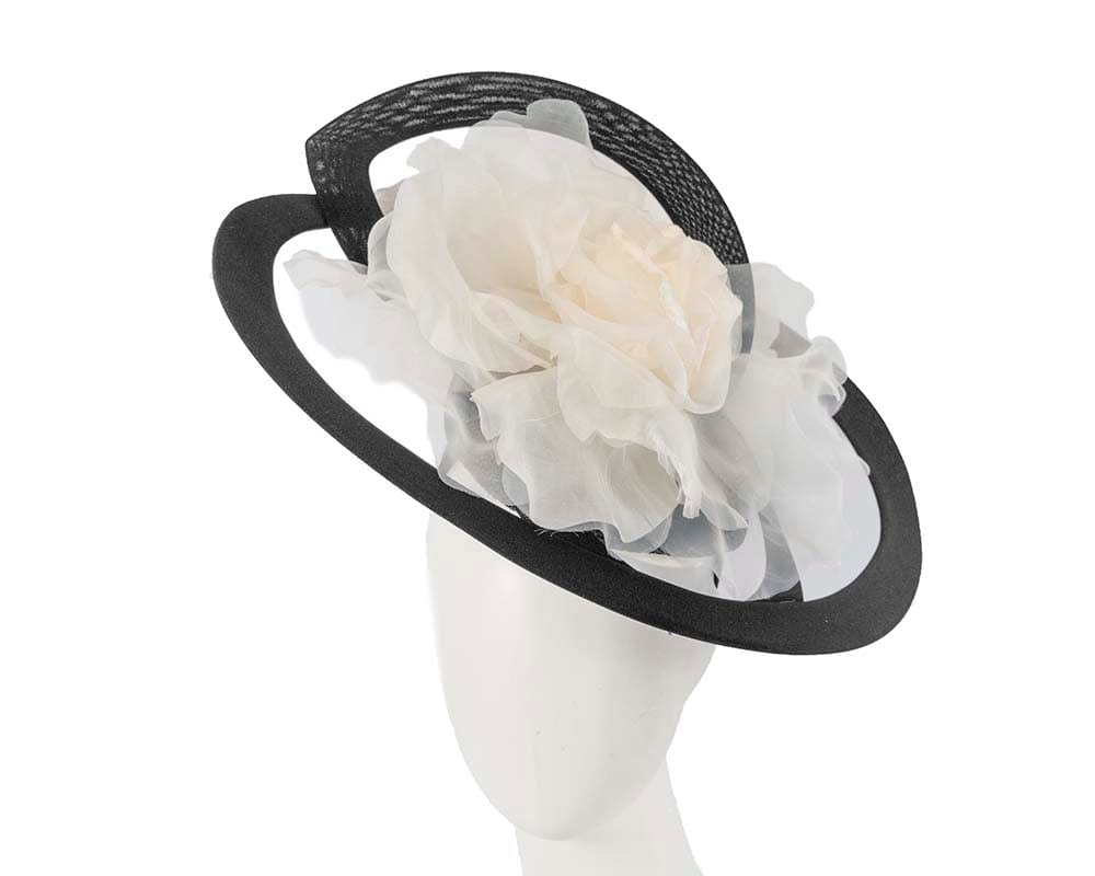 Cupids Millinery Women's Hat Black Bespoke large black and cream racing fascinator by Fillies Collection