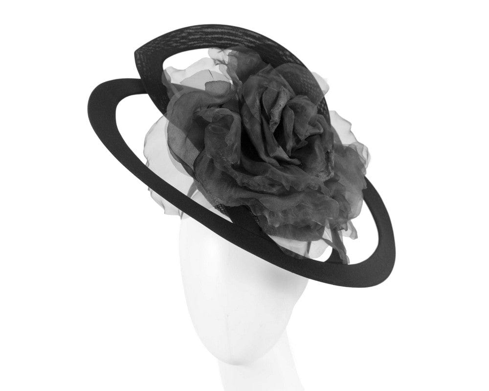 Cupids Millinery Women's Hat Black Bespoke large black racing fascinator by Fillies Collection