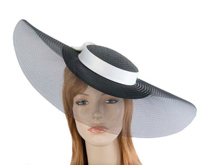 Cupids Millinery Women's Hat Black/Black Bespoke black & white wide brim boater hat