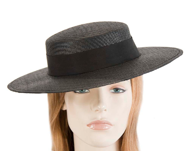 Cupids Millinery Women's Hat Black Black boater hat by Max Alexander