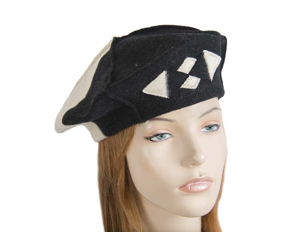 Cupids Millinery Women's Hat Black/Black/Cream Cream & black winter french beret by Max Alexander