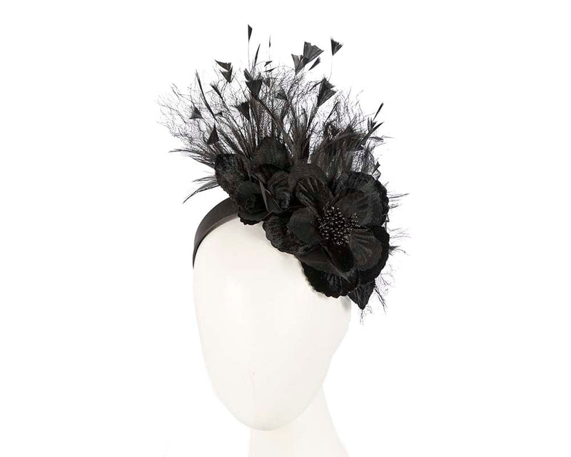 Cupids Millinery Women's Hat Black Black designers flower fascinator