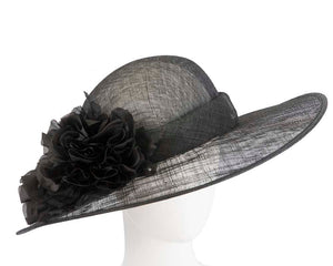 Cupids Millinery Women's Hat Black Black fashion racing hat with flower by Max Alexander
