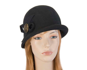 Cupids Millinery Women's Hat Black Black felt bucket hat with brass buckle