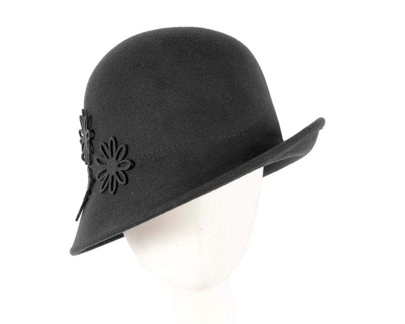 Cupids Millinery Women's Hat Black Black felt cloche hat with flowers by Max Alexander