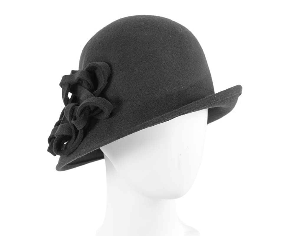 Cupids Millinery Women's Hat Black Black felt cloche hat with knot by Max Alexander
