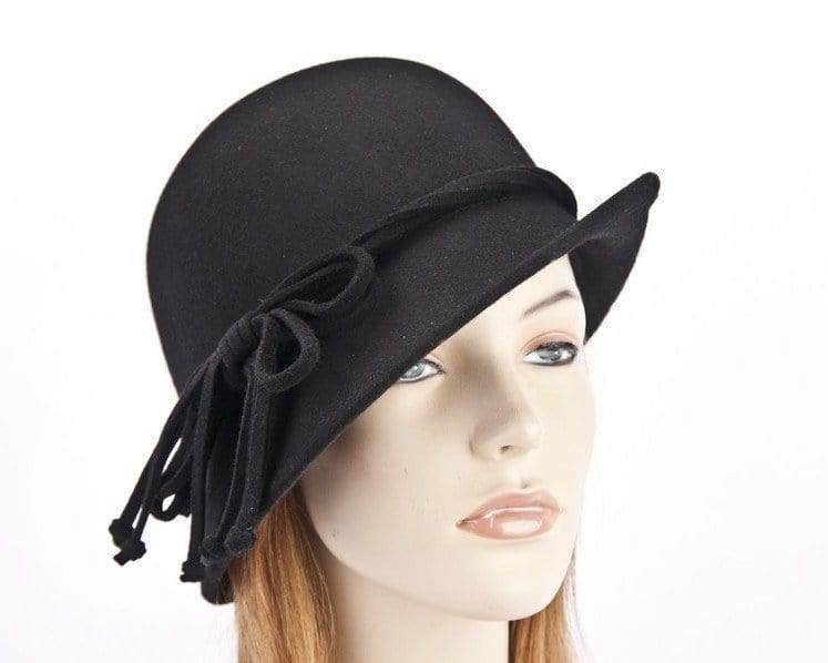 Cupids Millinery Women's Hat Black Black felt cloche hat with rope trim J310B