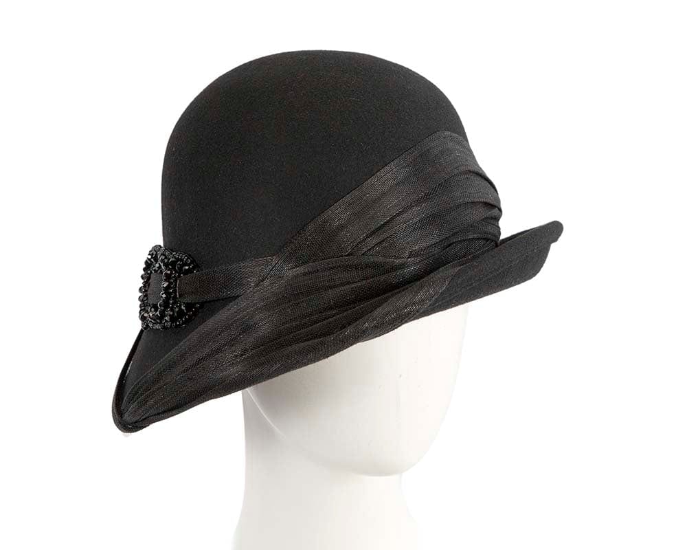 Cupids Millinery Women's Hat Black Black felt draped cloche hat