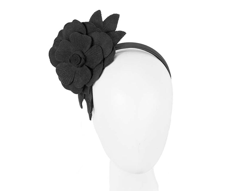 Cupids Millinery Women's Hat Black Black felt flower fascinator by Max Alexander