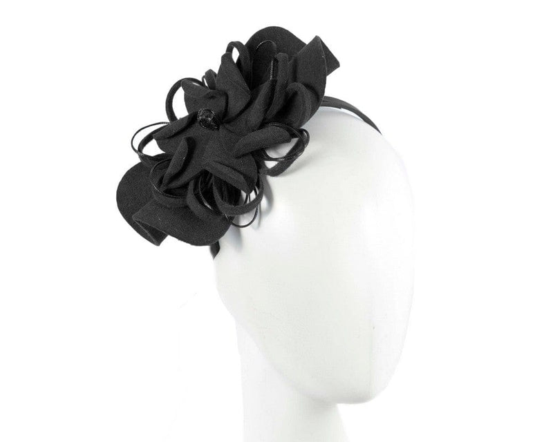 Cupids Millinery Women's Hat Black Black felt flower racing fascinator