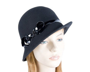 Cupids Millinery Women's Hat Black Black felt ladies cloche hat