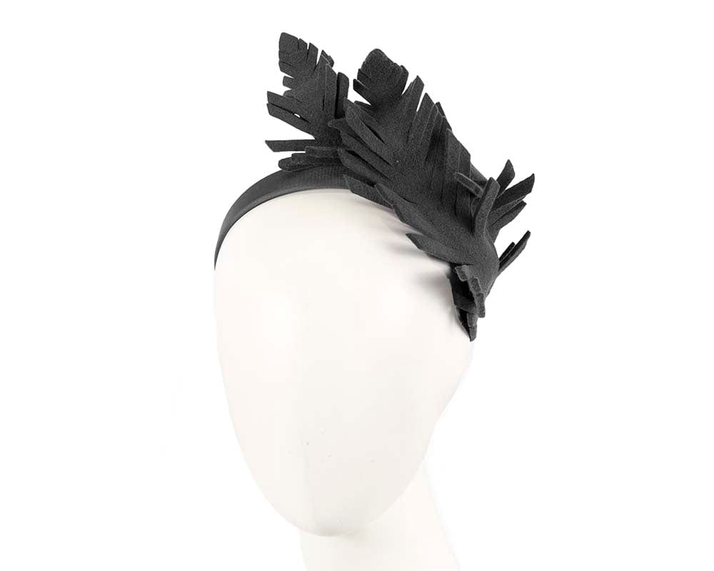 Cupids Millinery Women's Hat Black Black felt leafs winter racing fascinator by Max Alexander