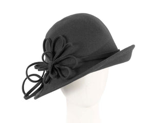 Cupids Millinery Women's Hat Black Black felt winter hat with flower by Max Alexander