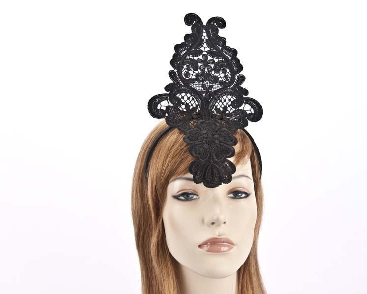 Cupids Millinery Women's Hat Black Black lace crown fascinator for races MA670