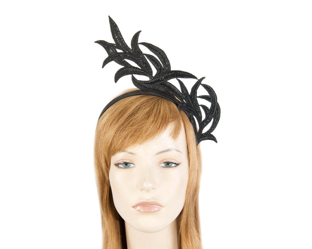 Cupids Millinery Women's Hat Black Black lace crown fascinator headband by Max Alexander