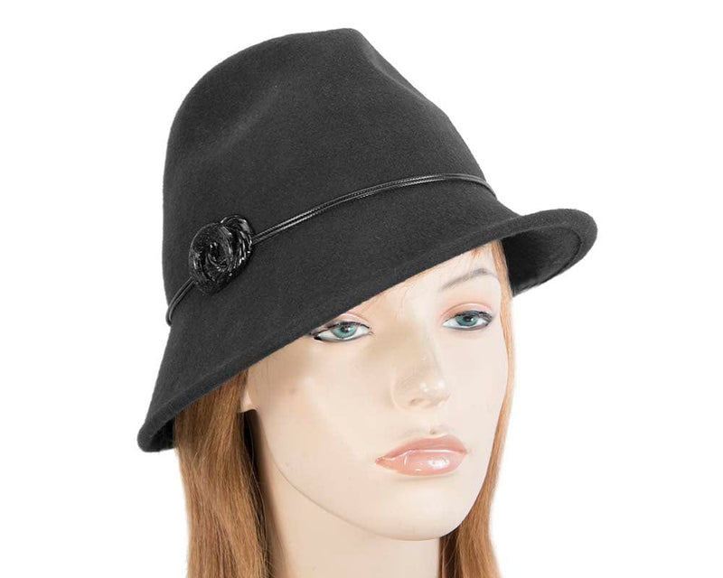 Cupids Millinery Women's Hat Black Black ladies fashion felt trilby hat by Max Alexander