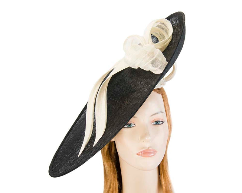 Cupids Millinery Women's Hat Black/Black Large black and cream fascinator hat for Melbourne Cup Ascot races buy online in Aus S131BC