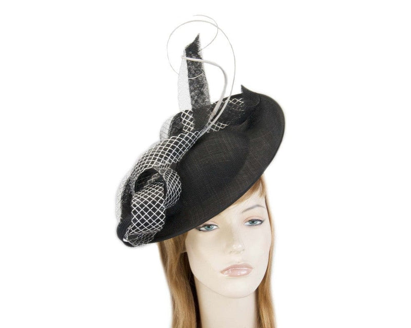 Cupids Millinery Women's Hat Black/Black Large black plate fascinator by Max Alexander