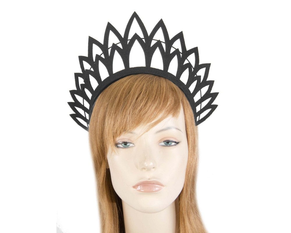 Cupids Millinery Women's Hat Black Black laser-cut crown fascinator headband by Max Alexander
