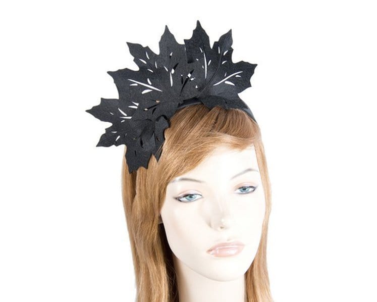 Cupids Millinery Women's Hat Black Black laser cut maple leafs on headband