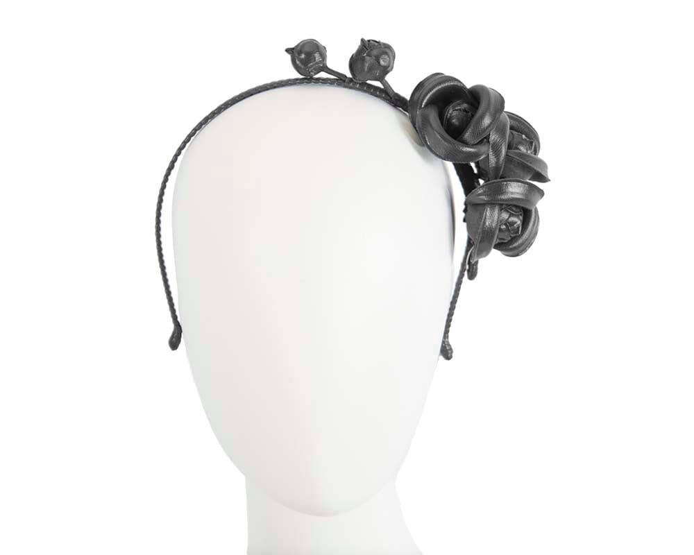 Cupids Millinery Women's Hat Black Black leather flowers headband by Max Alexander