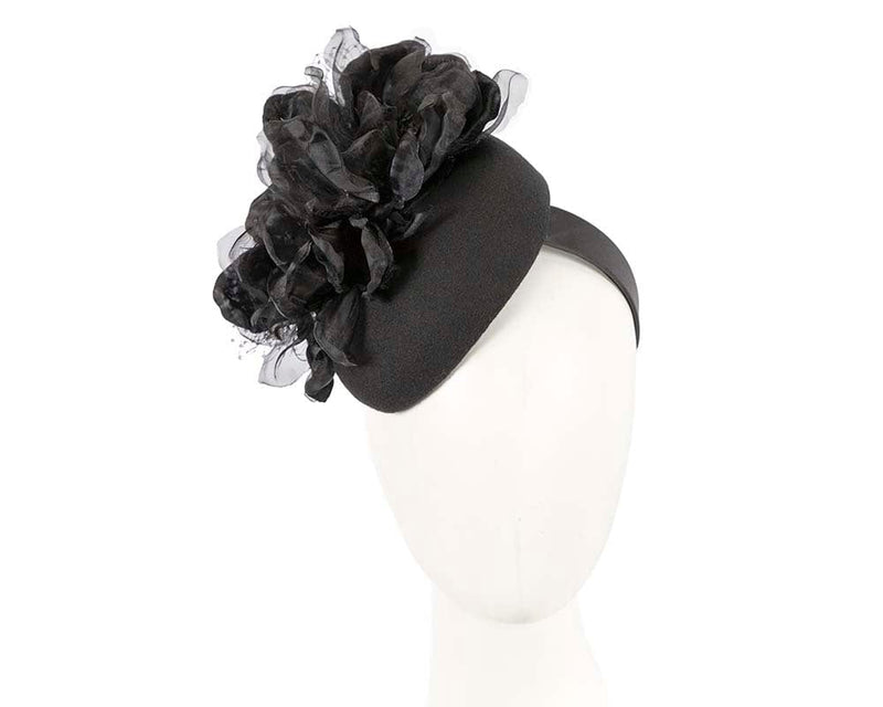 Cupids Millinery Women's Hat Black Black pillbox with large flower by Fillies Collection