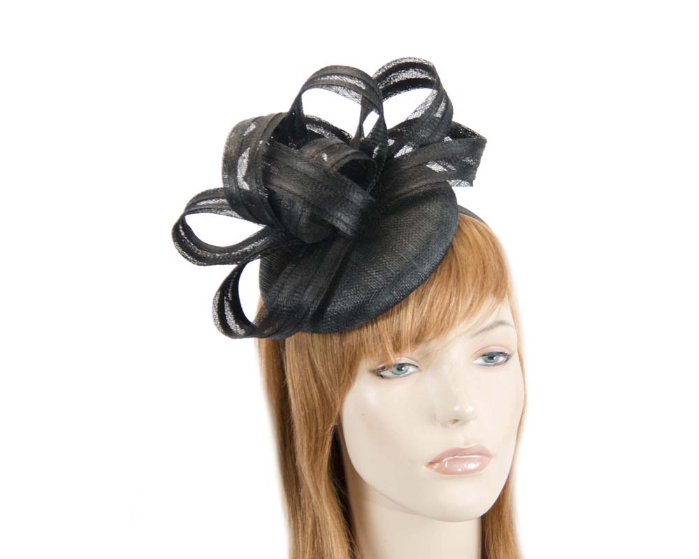 Cupids Millinery Women's Hat Black Black racing fascinator with loops by Max Alexander