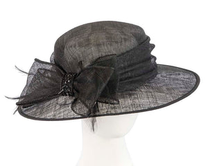 Cupids Millinery Women's Hat Black Black racing hat with bow by Cupids Millinery