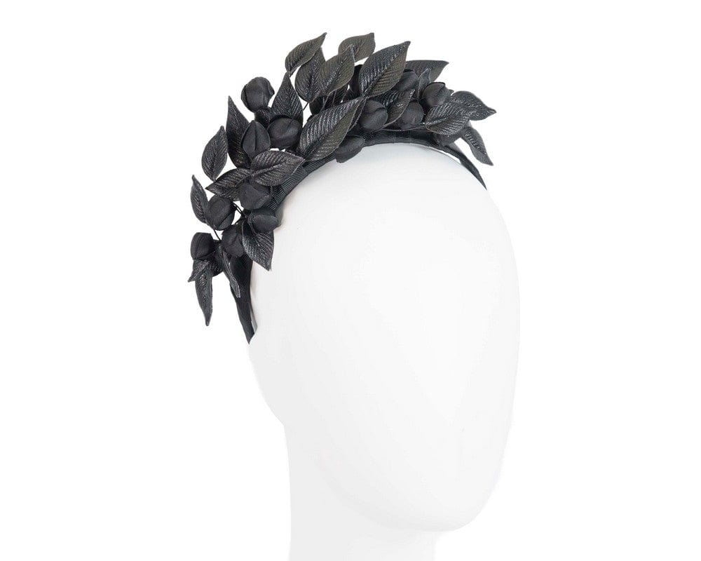 Cupids Millinery Women's Hat Black Black sculptured leather flower headband fascinator by Max Alexander