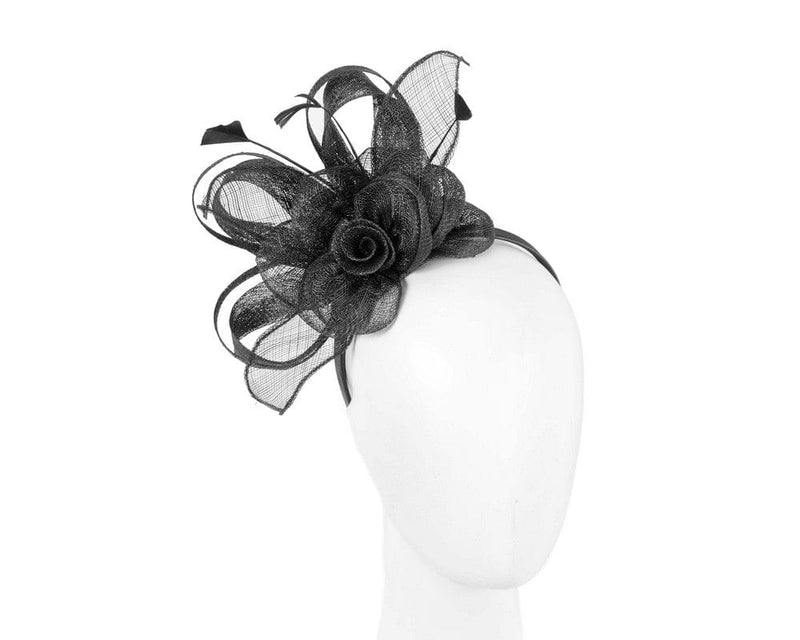 Cupids Millinery Women's Hat Black Black sinamay flower fascinator by Max Alexander