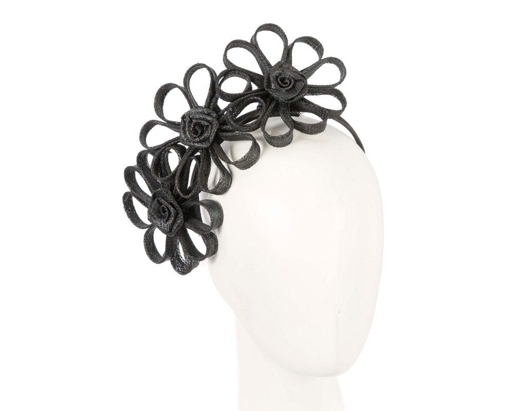 Cupids Millinery Women's Hat Black Black sinamay flowers headband by Max Alexander