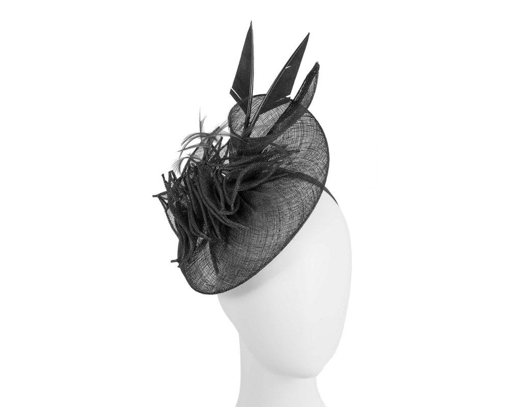 Cupids Millinery Women's Hat Black Black sinamay racing fascinator by Max Alexander