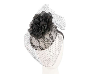 Cupids Millinery Women's Hat Black Black & White fascinator with veil by Cupids Millinery Melbourne