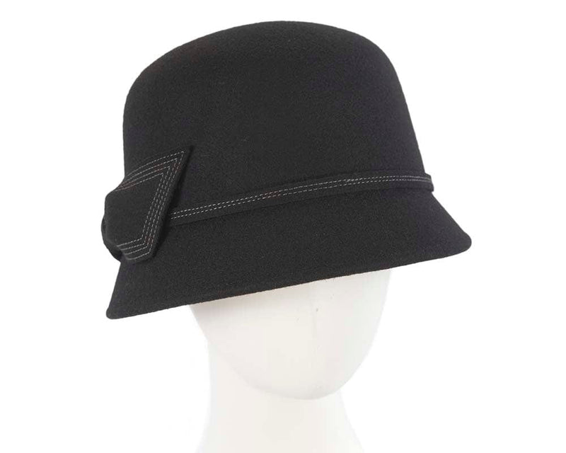 Cupids Millinery Women's Hat Black Black winter fashion bucket hat with bow by Cupids Millinery