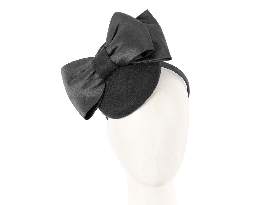 Cupids Millinery Women's Hat Black Black winter pillbox fascinator with bow