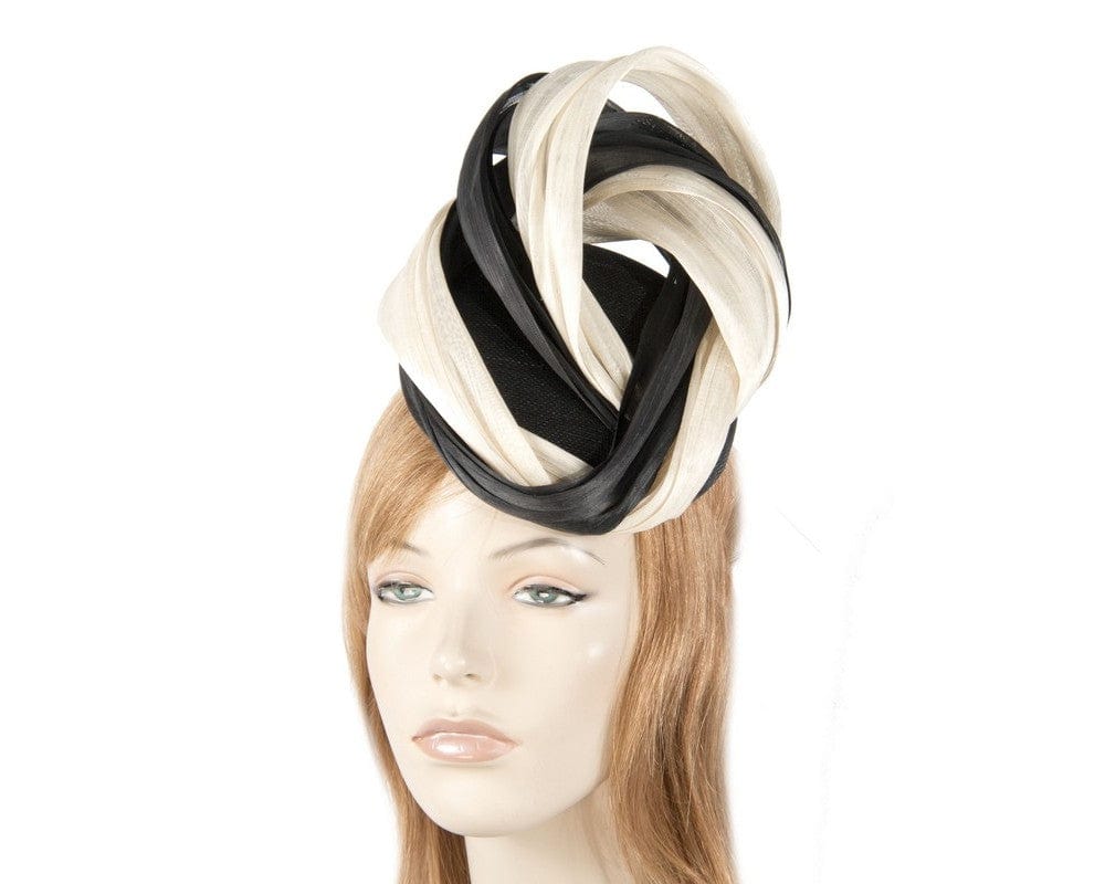 Cupids Millinery Women's Hat Black/Cream/Black Black & Cream silk abaca pillbox