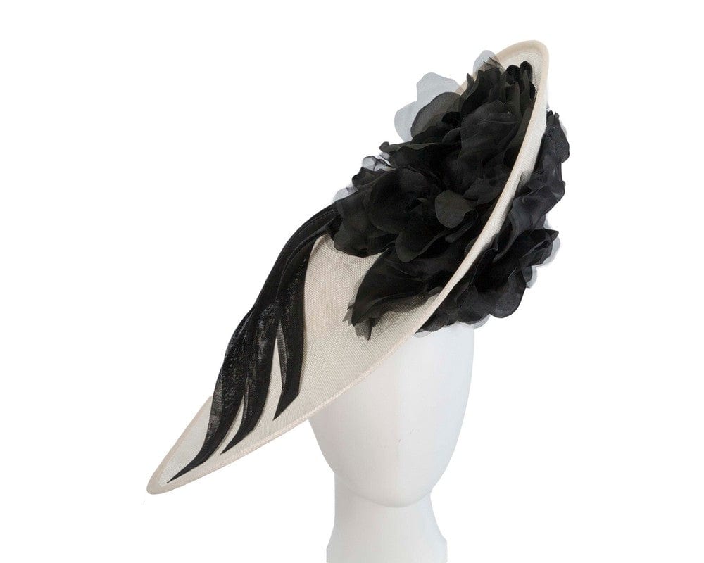 Cupids Millinery Women's Hat Black/Cream Large cream & black plate racing fascinator by Fillies Collection