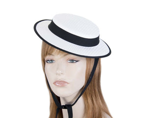 Cupids Millinery Women's Hat Black/Cream Small white & black boater hat by Max Alexander