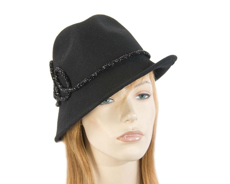 Cupids Millinery Women's Hat Black Designers black felt ladies fedora hat