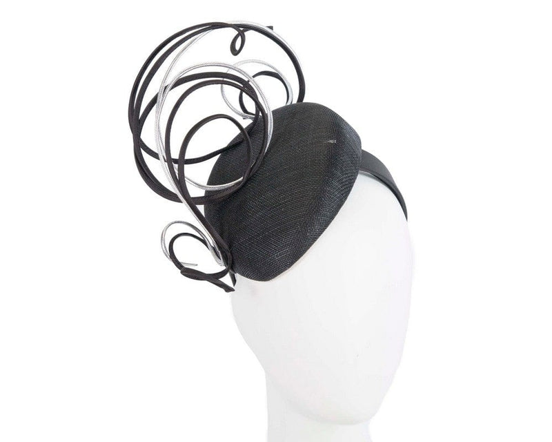 Cupids Millinery Women's Hat Black Designers black & silver pillbox fascinator by Fillies Collection