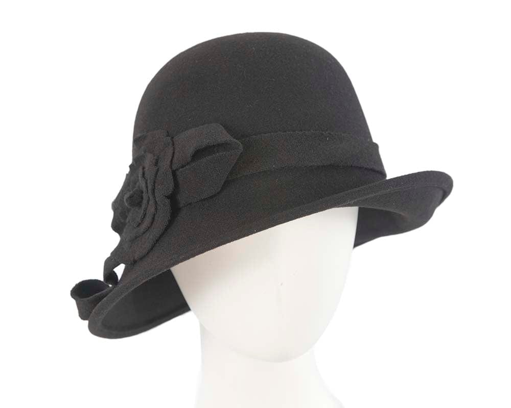 Cupids Millinery Women's Hat Black Elegant black winter fashion cloche hat by Cupids Millinery