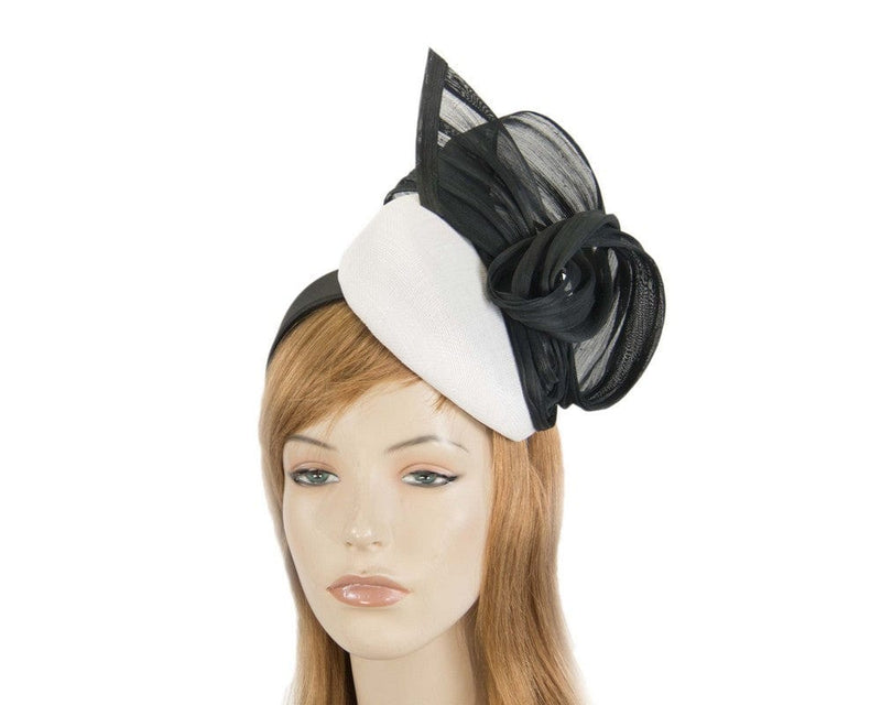 Cupids Millinery Women's Hat Black Elegant white & black pillbox racing fascinator by Fillies Collection