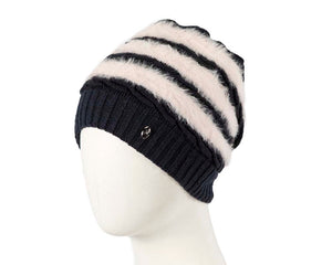 Cupids Millinery Women's Hat Black European made navy and ivory beanie