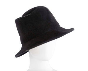 Cupids Millinery Women's Hat Black Exclusive black bucket hat with leather trim