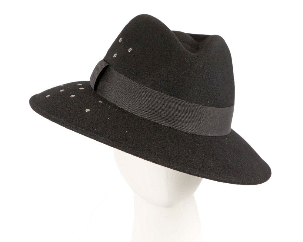 Cupids Millinery Women's Hat Black Exclusive wide brim black fedora felt hat by Max Alexander